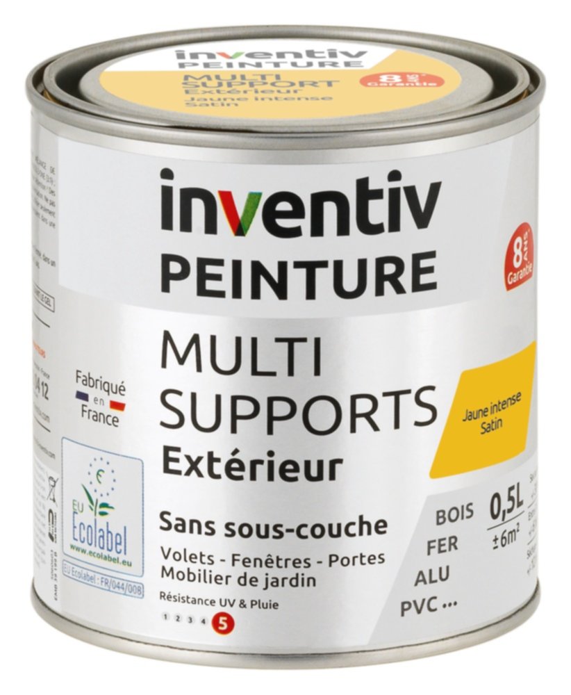 Peinture Extérieure Bois Fer Plastique Jaune Intense Satiné 0,5L - INVENTIV