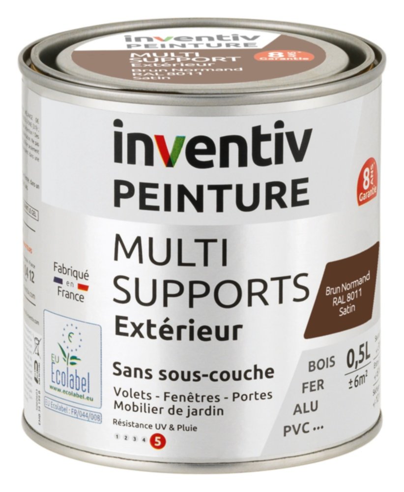 Peinture Extérieure Bois Fer Plastique Brun Normand Satiné 0,5L - INVENTIV