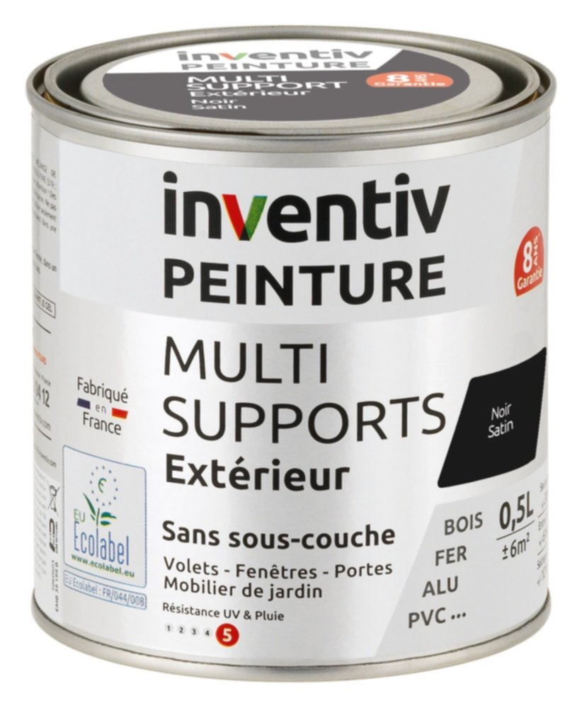 Peinture Extérieure Bois Fer Plastique Noir Satiné 0,5L - INVENTIV