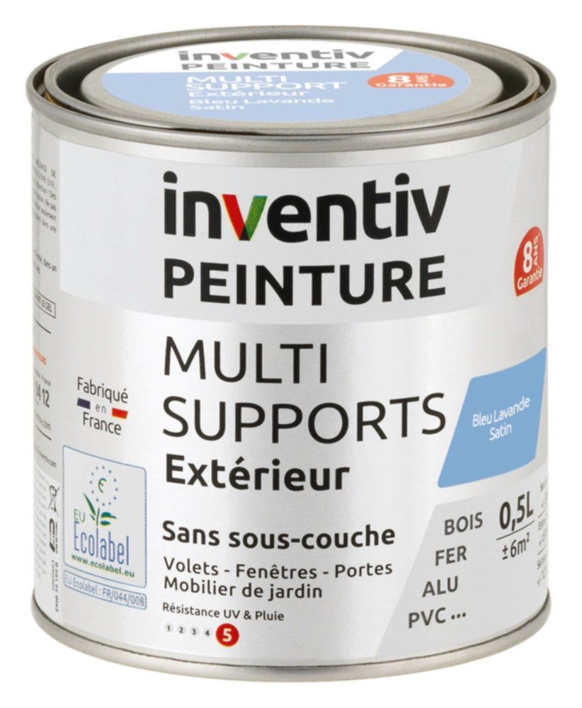 Peinture Extérieure Bois Fer Plastique Bleu Lavande Satiné 0,5L - INVENTIV