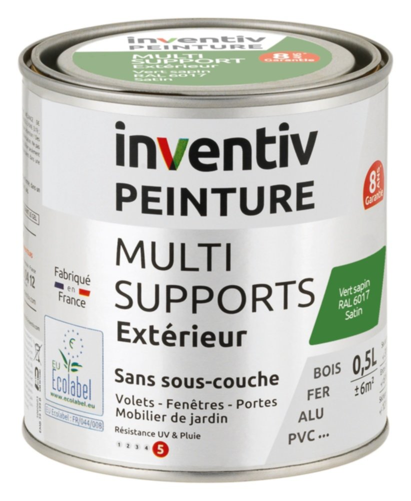 Peinture Extérieure Bois Fer Plastique Vert Sapin Satiné 0,5L - INVENTIV