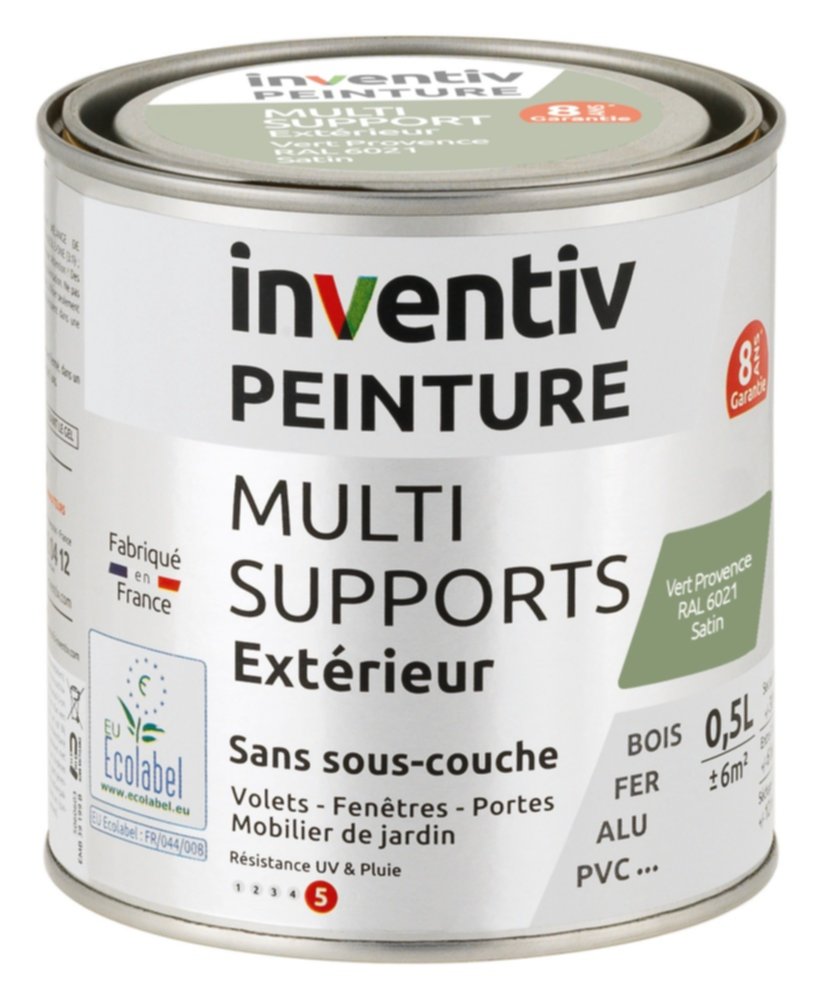 Peinture Extérieure Bois Fer Plastique Vert Provence Satiné 0,5L - INVENTIV