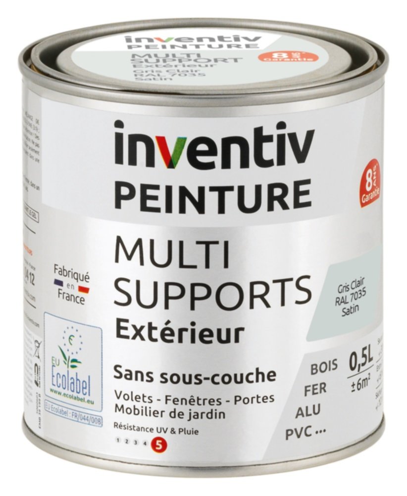 Peinture Extérieure Bois Fer Plastique Gris Clair Satiné 0,5L - INVENTIV