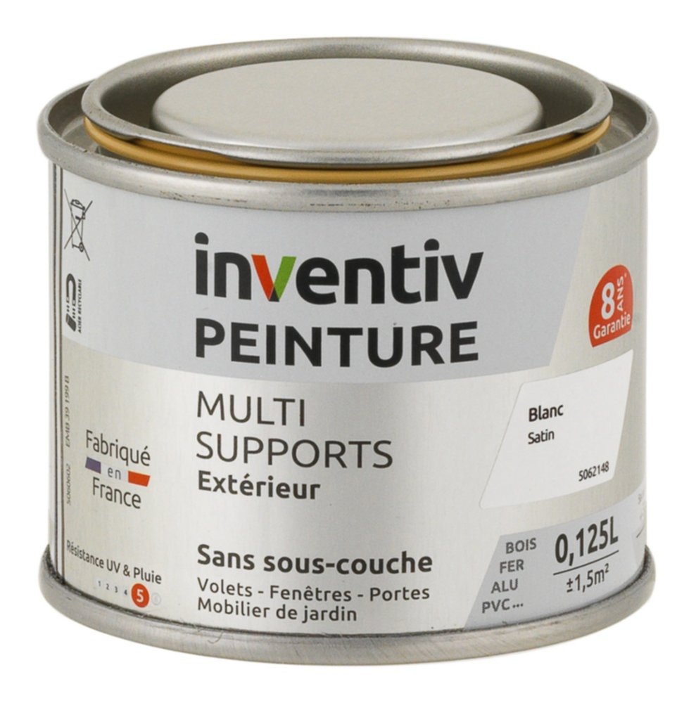 Peinture Extérieure Bois Fer Plastique Blanc Satiné 0,125L - INVENTIV