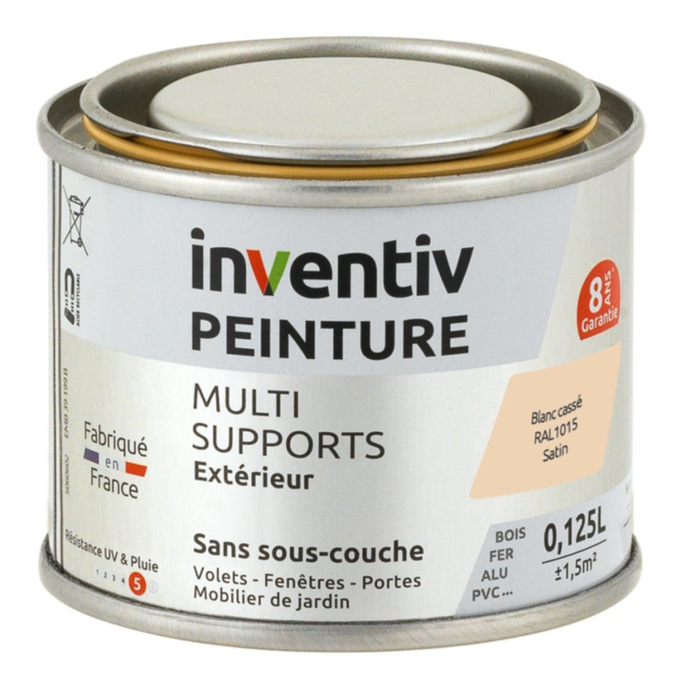 Peinture Extérieure Bois Fer Plastique Blanc Cassé Satiné 0,125L - INVENTIV