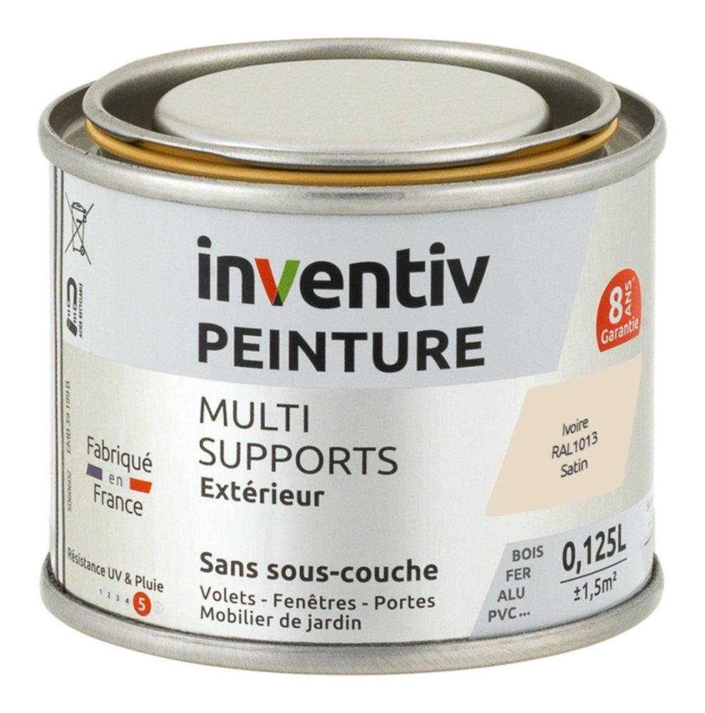 Peinture Extérieure Bois Fer Plastique Ivoire Satiné 0,125L - INVENTIV