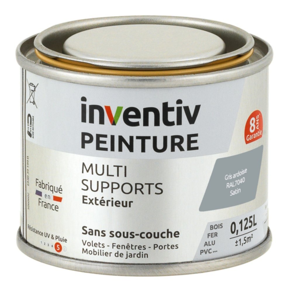 Peinture Extérieure Bois Fer Plastique Gris Ardoise Satiné 0,125L - INVENTIV