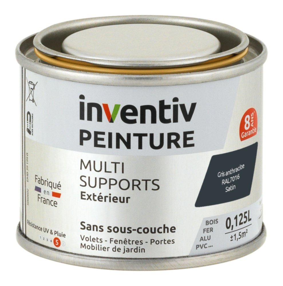 Peinture Extérieure Bois Fer Plastique Anthracite Satiné 0,125L - INVENTIV