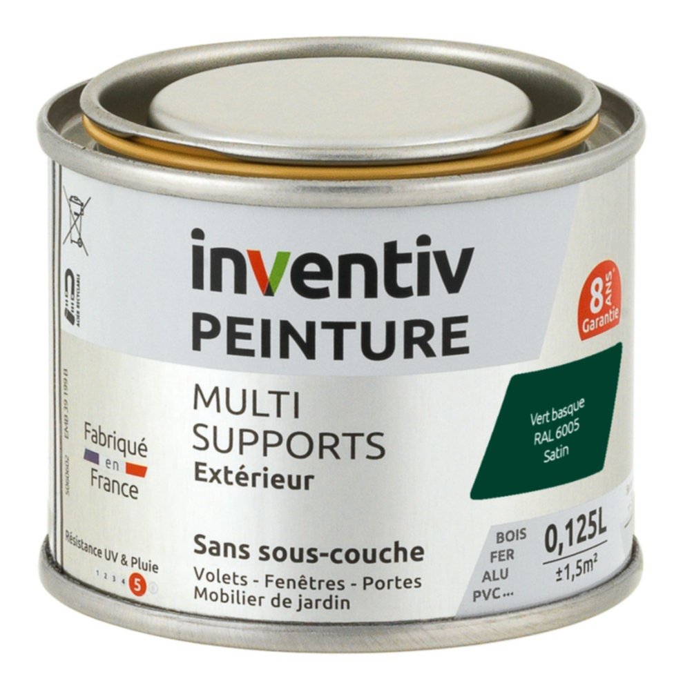 Peinture Extérieure Bois Fer Plastique Vert Basque Satiné 0,125L - INVENTIV