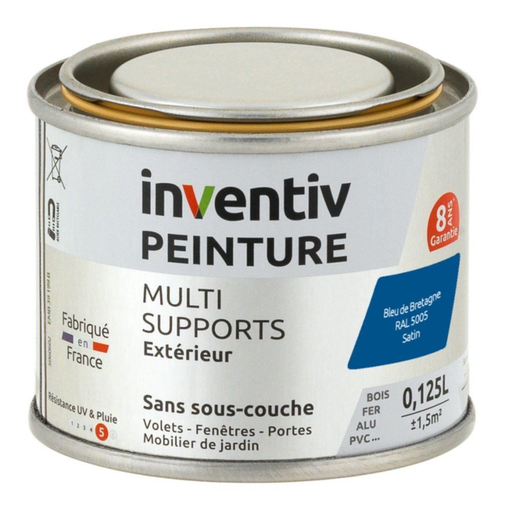 Peinture Extérieure Bois Fer Plastique Bleu Bretagne Satiné 0,125L - INVENTIV