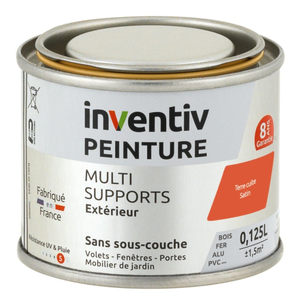 Peinture Extérieure Bois Fer Plastique Terre Cuite Satiné 0,125L - INVENTIV