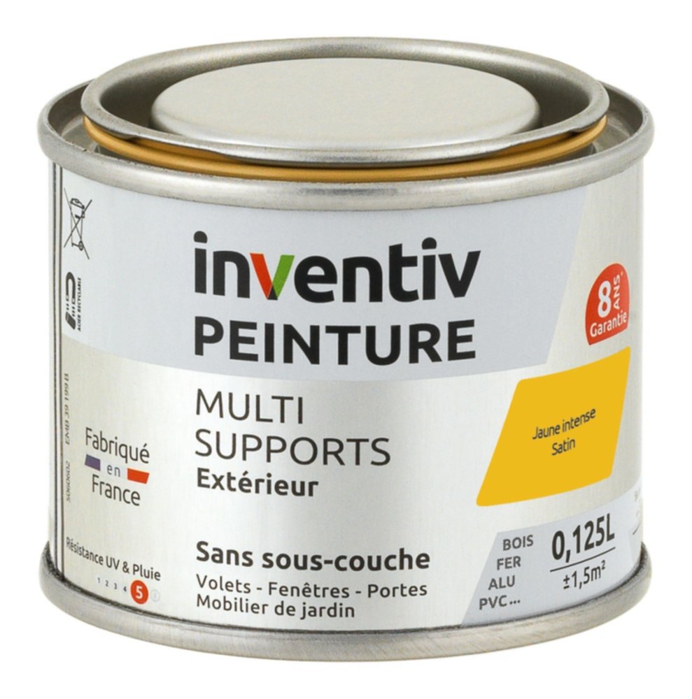 Peinture Extérieure Bois Fer Plastique Jaune Intense Satiné 0,125L - INVENTIV