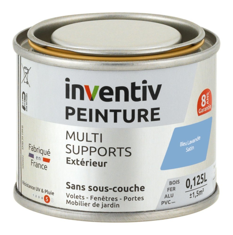 Peinture Extérieure Bois Fer Plastique Bleu Lavande Satiné 0,125L - INVENTIV