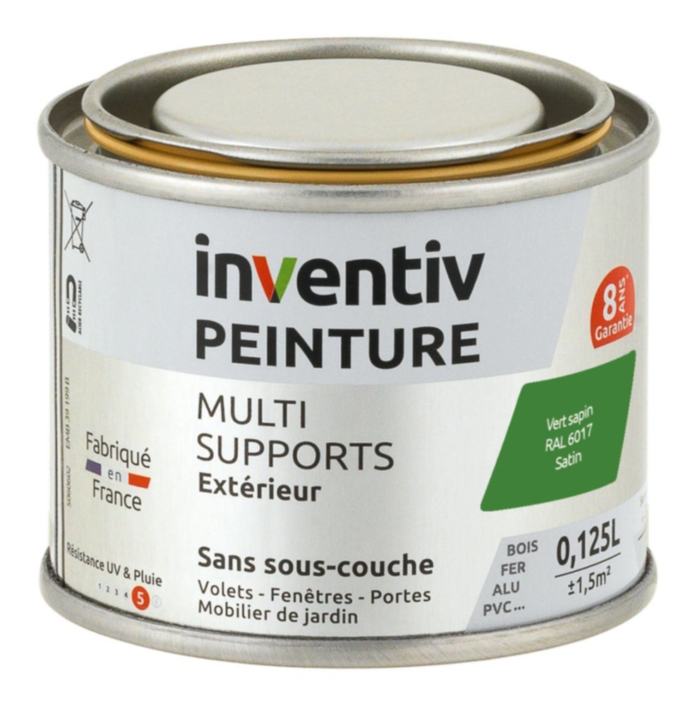 Peinture Extérieure Bois Fer Plastique Vert Sapin Satiné 0,125L - INVENTIV