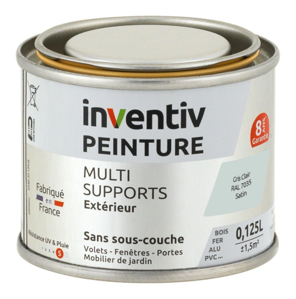 Peinture Extérieure Bois Fer Plastique Gris Clair Satiné 0,125L - INVENTIV