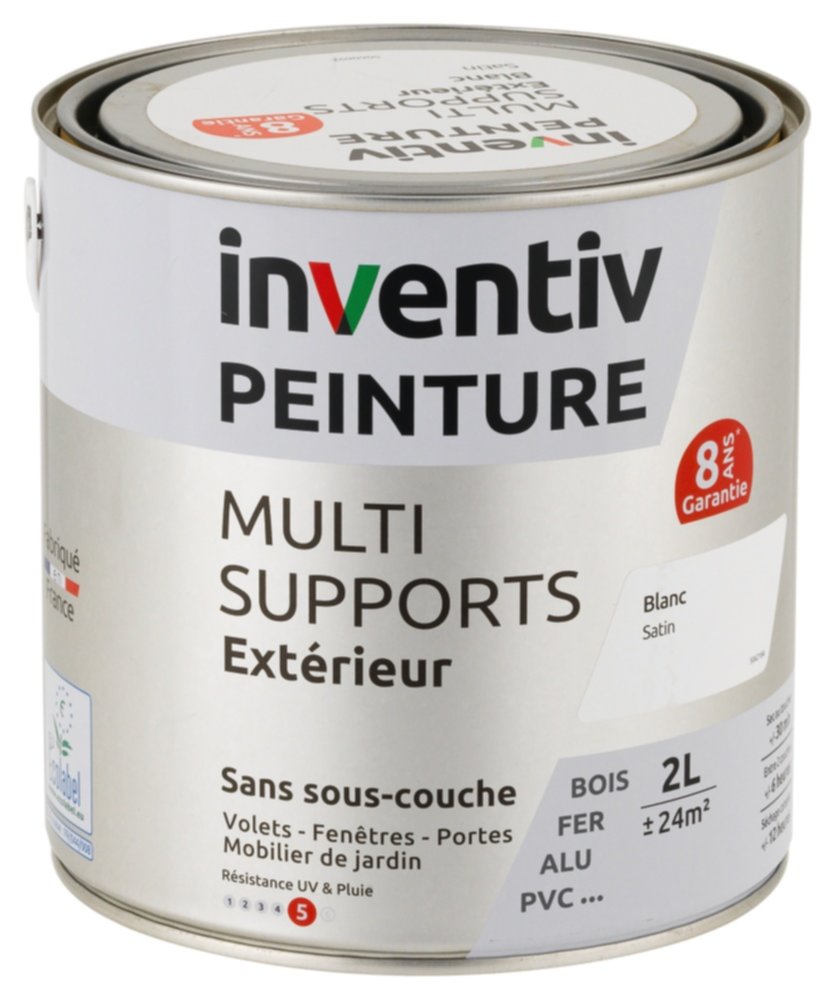 Peinture Extérieure Bois Fer Plastique Blanc Satiné 2L - INVENTIV