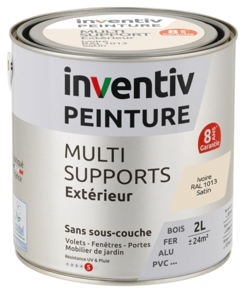 Peinture Extérieure Bois Fer Plastique Blanc Cassé Satiné 2L - INVENTIV