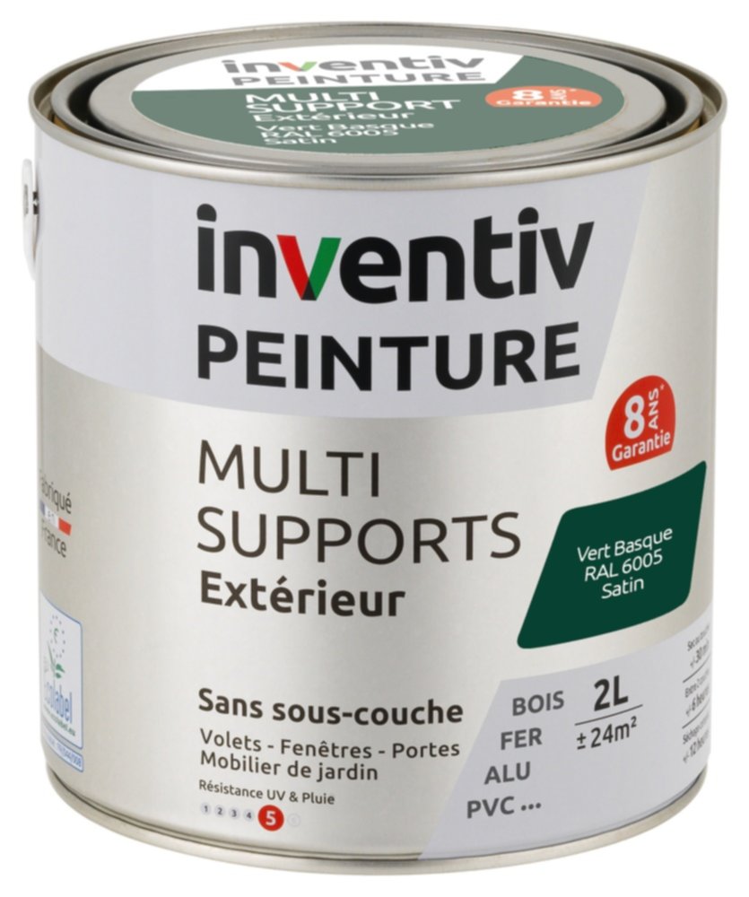 Peinture Extérieure Bois Fer Plastique Vert Basque Satiné 2L - INVENTIV