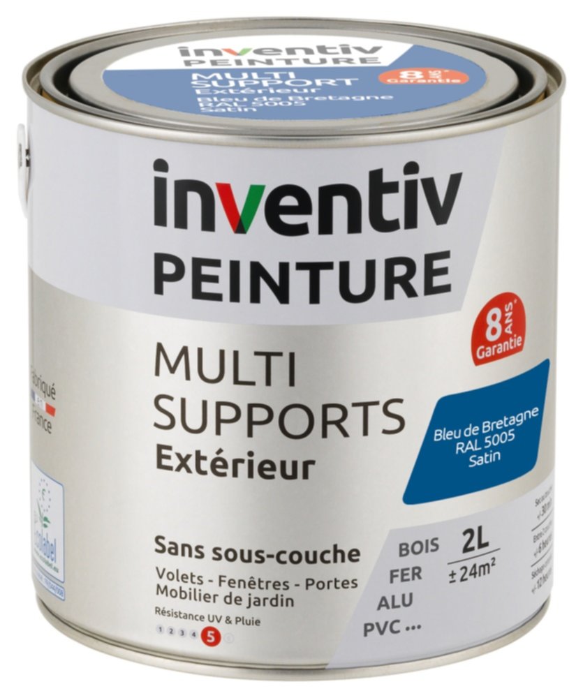 Peinture Extérieure Bois Fer Plastique Bleu Bretagne Satiné 2L - INVENTIV