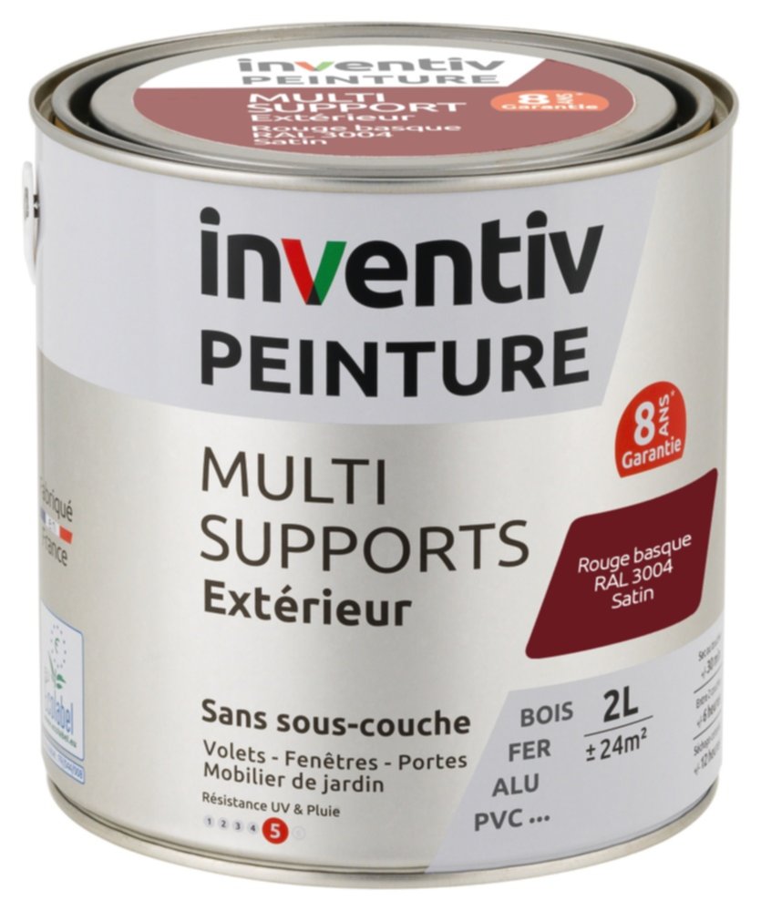 Peinture Extérieure Bois Fer Plastique Rouge Basque Satiné 2L - INVENTIV