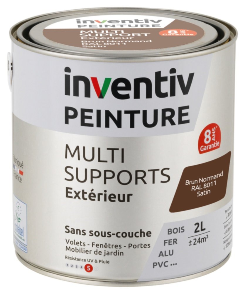 Peinture Extérieure Bois Fer Plastique Brun Normand Satiné 2L - INVENTIV