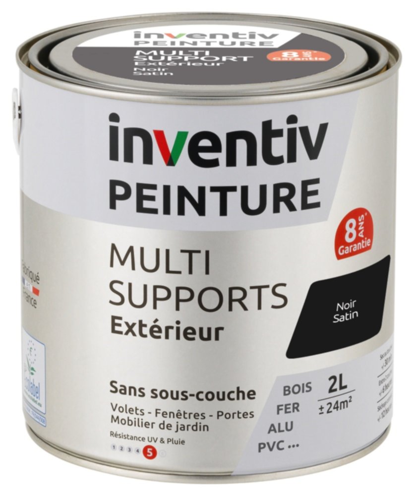 Peinture Extérieure Bois Fer Plastique Noir Satiné 2L - INVENTIV