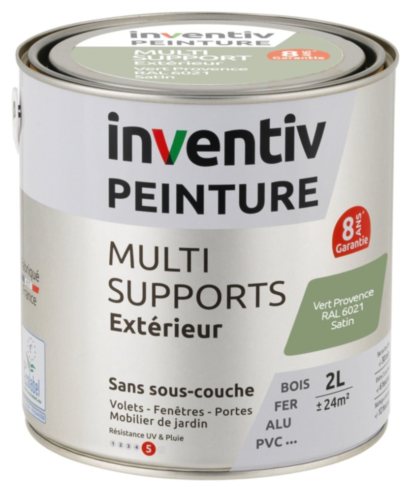 Peinture Extérieure Bois Fer Plastique Vert Provence Satiné 2L - INVENTIV