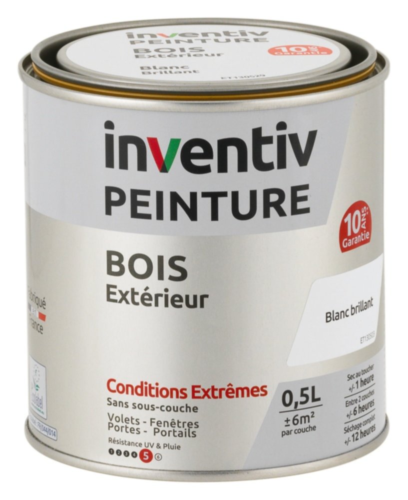 Peinture Extérieure Bois 10 ans Blanc Brillant 0,5L - INVENTIV