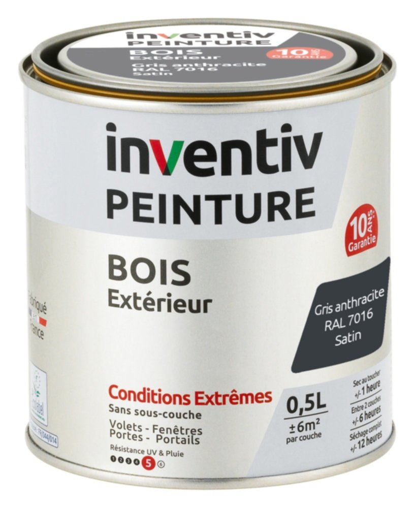 Peinture Extérieure Bois 10 ans Anthracite Satin 0,5L - INVENTIV