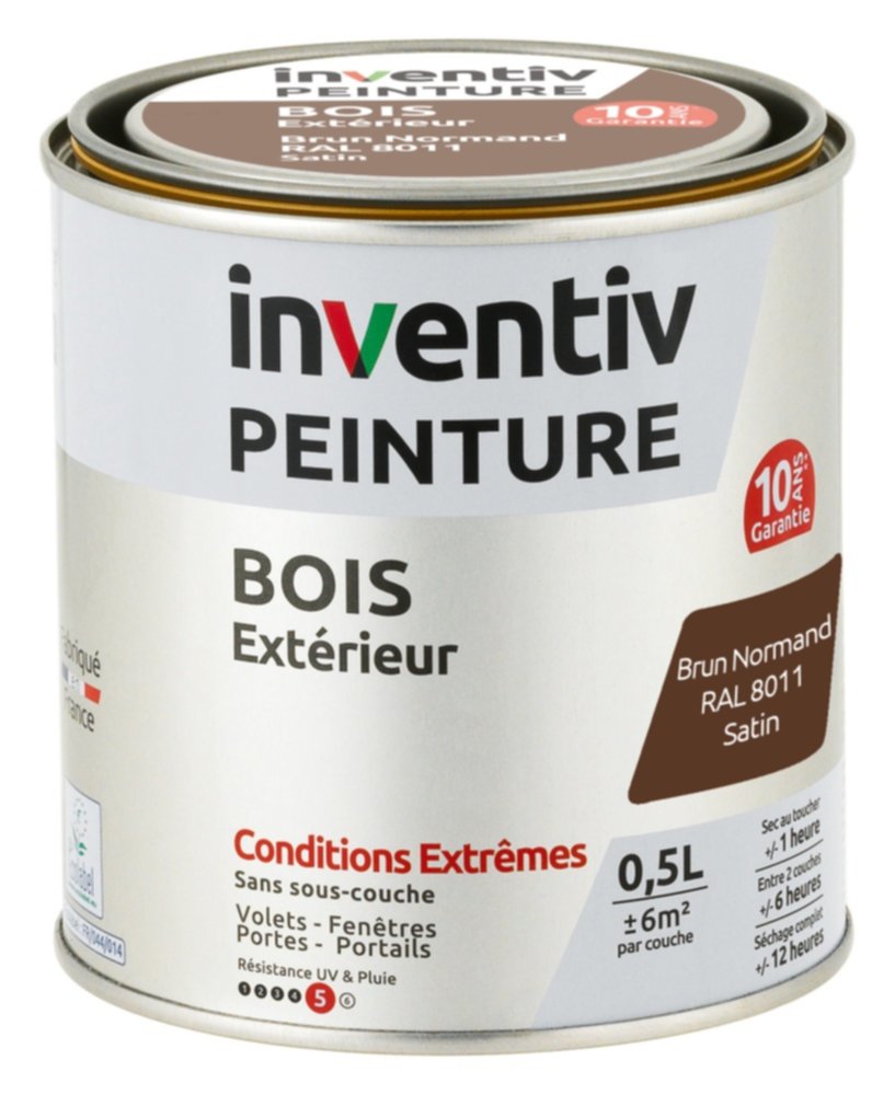 Peinture Extérieure Bois 10 ans Brun Normand Satin 0,5L - INVENTIV