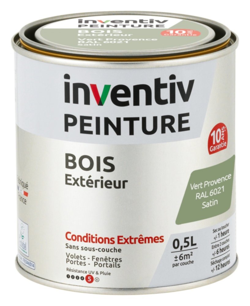 Peinture Extérieure Bois 10 ans Vert Provence Satin 0,5L - INVENTIV