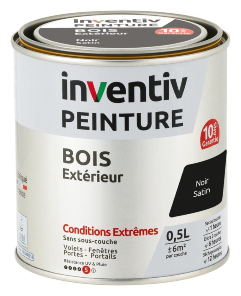 Peinture Extérieure Bois 10 ans Noir Satin 0,5L - INVENTIV