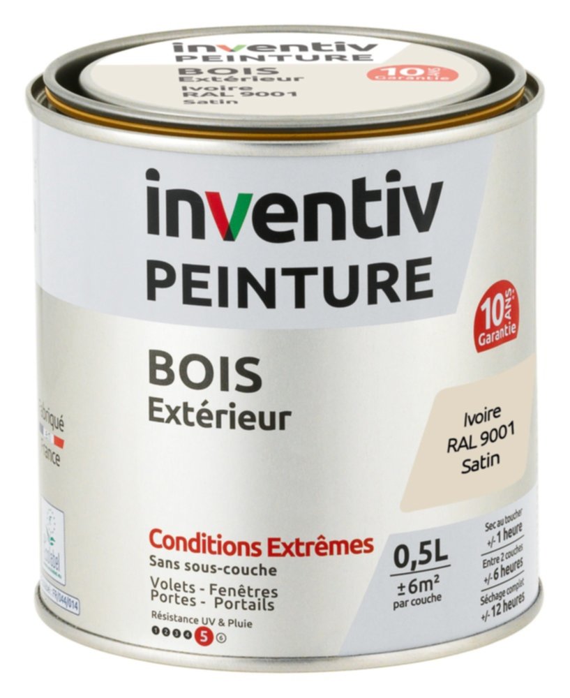 Peinture Extérieure Bois 10 ans Ivoire Satin 0,5L - INVENTIV