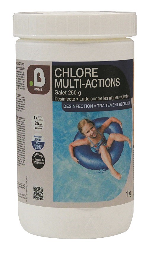 Galet de 250gr Chlore multi-actions traitement piscine 1kg - B HOME