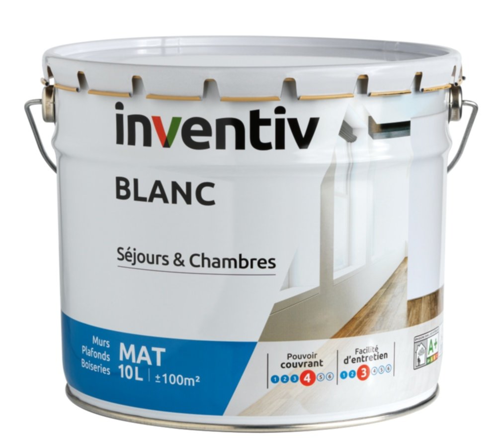 Peinture Murs & Plafond Blanc Mat 10L Bi-couche - INVENTIV