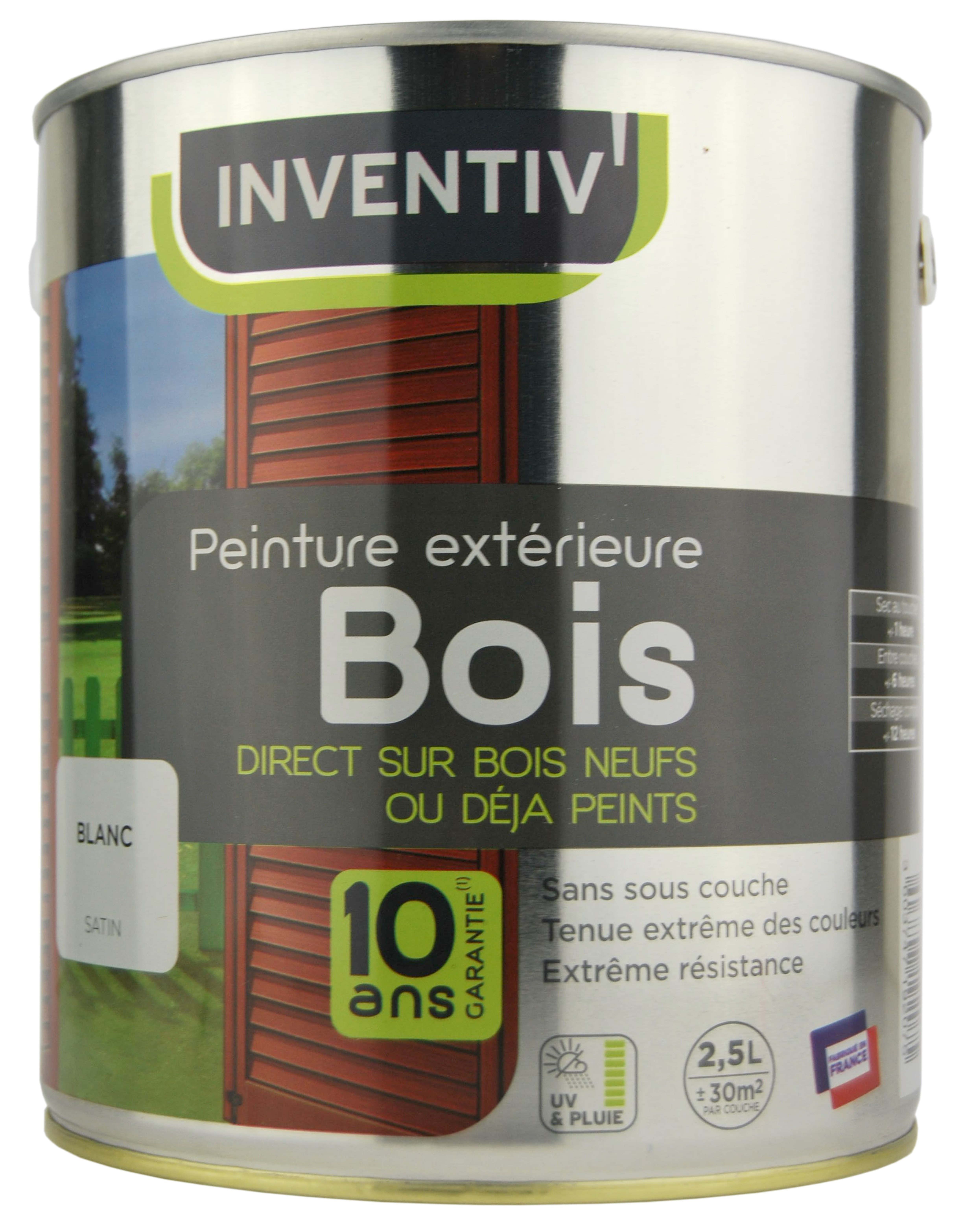 Peinture bois blanc satin 6 ans 2,5 L - INVENTIV