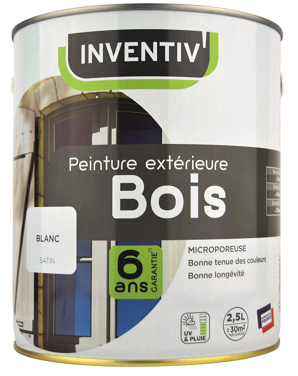 Peinture bois blanc satin 6 ans 2,5 L - INVENTIV