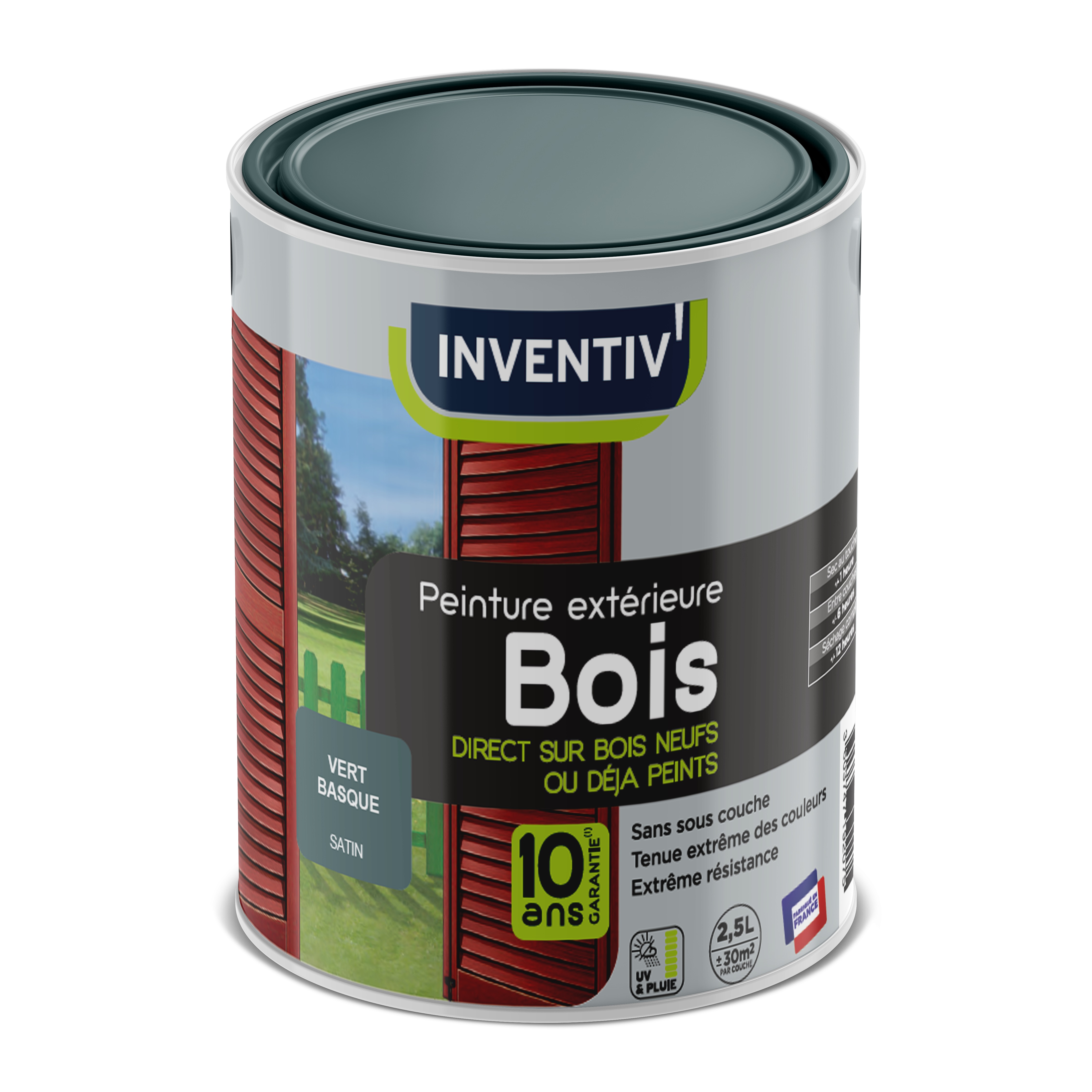 Peinture bois vert satin 6 ans 2,5 L - INVENTIV