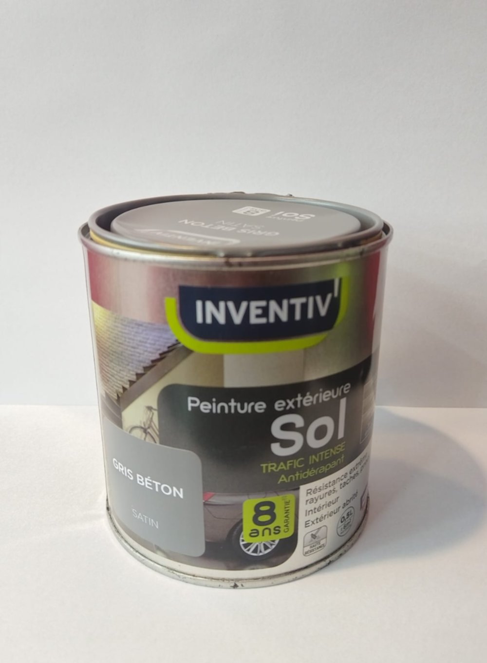 Peinture sol 8 ans gris béton satin 0,5 L - INVENTIV