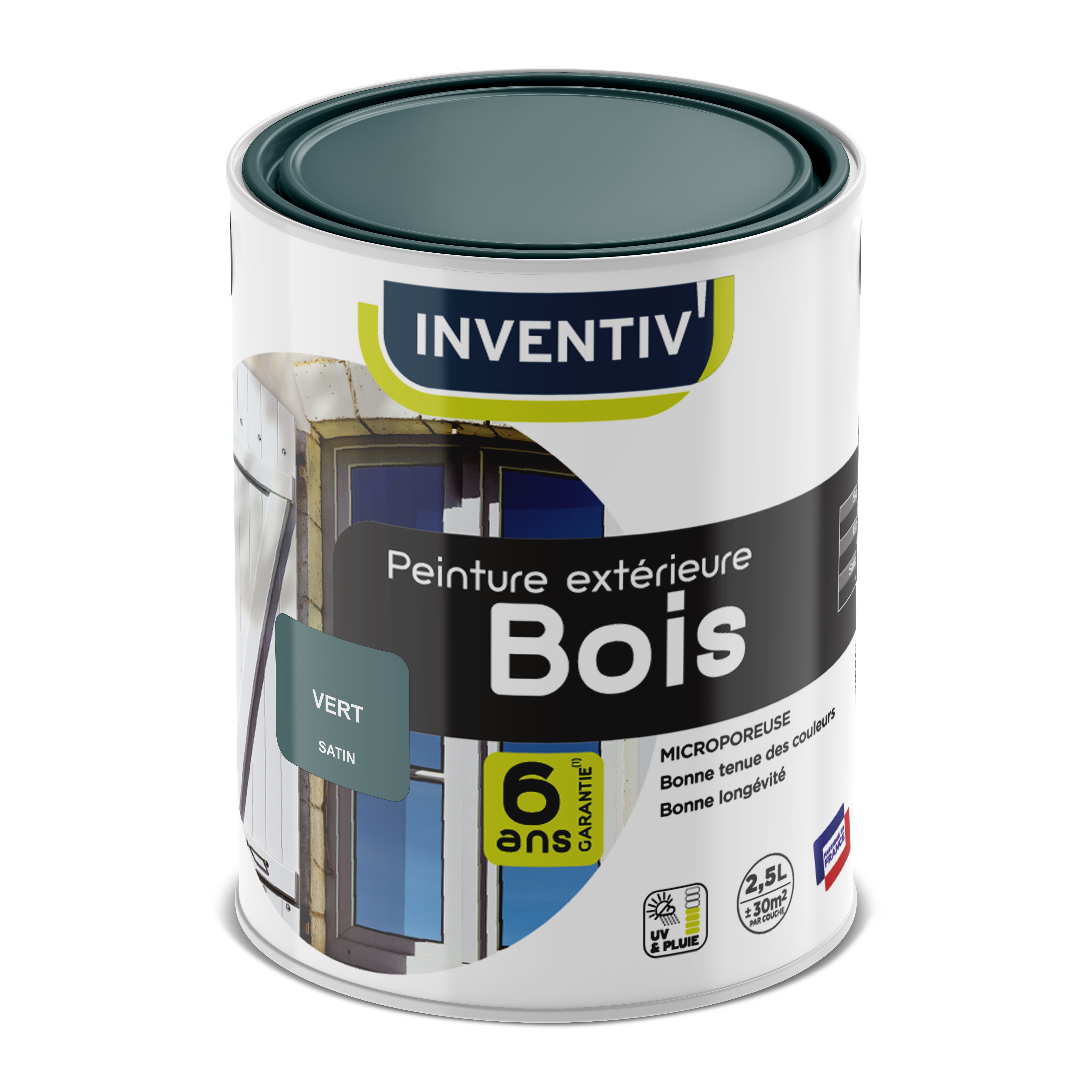 Peinture bois vert satin 6 ans 2,5 L - INVENTIV