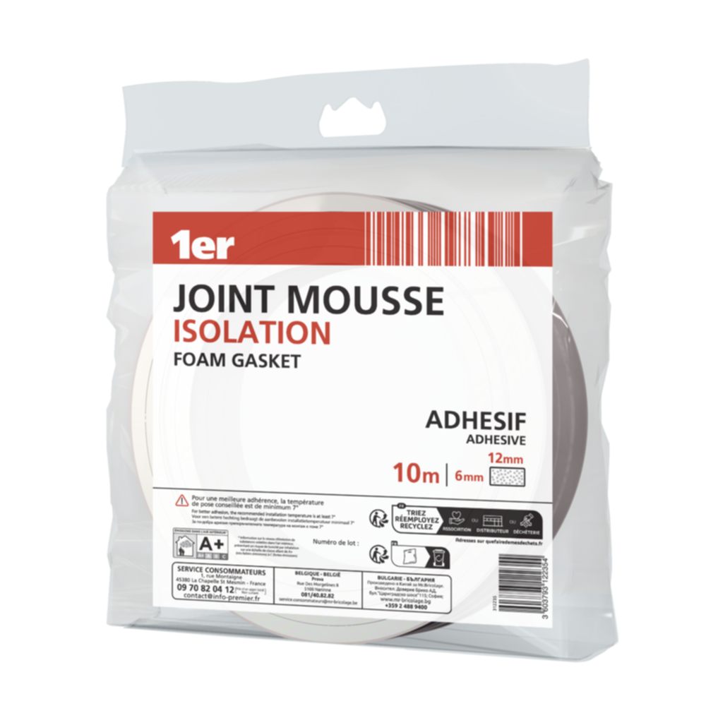 Joint mousse isolation 10m x 12mm blanc - 1ER