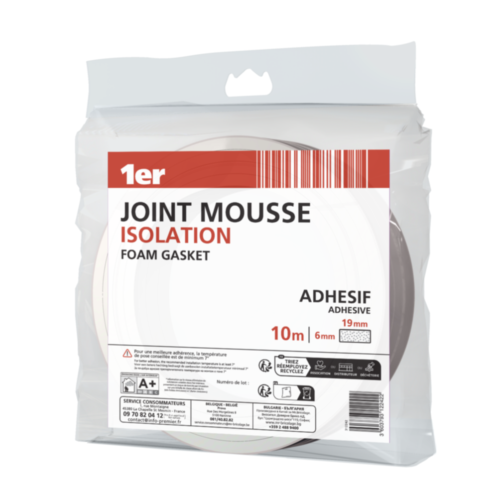 Joint mousse isolation 10mx19mm blanc - 1ER