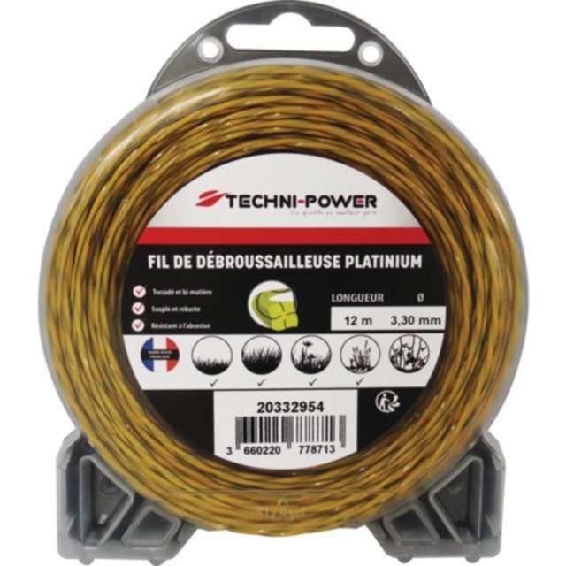 Fil de débroussailleuse torsadé platinium 3,3mm 12m - TECHNI POWER