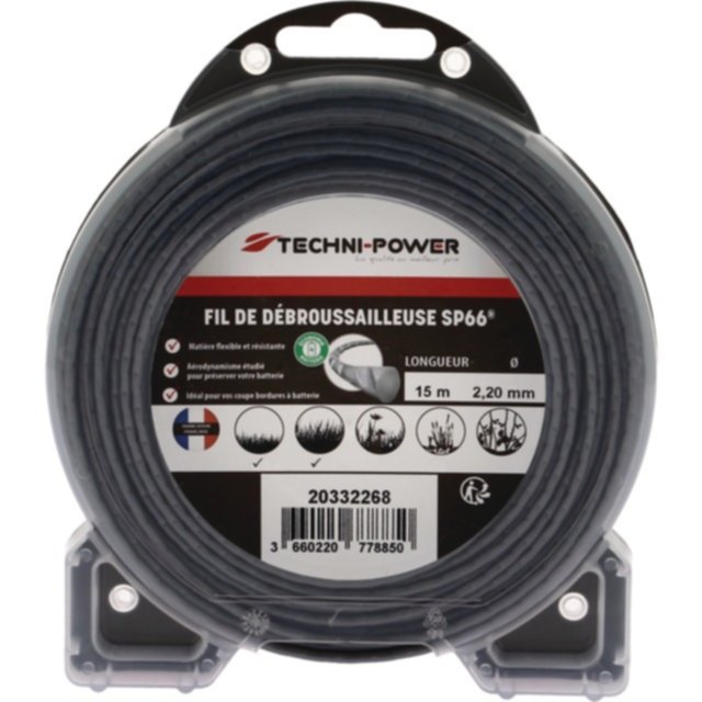 Fil de débroussailleuse ondulé sp66 2,2mm 15m - TECHNI POWER