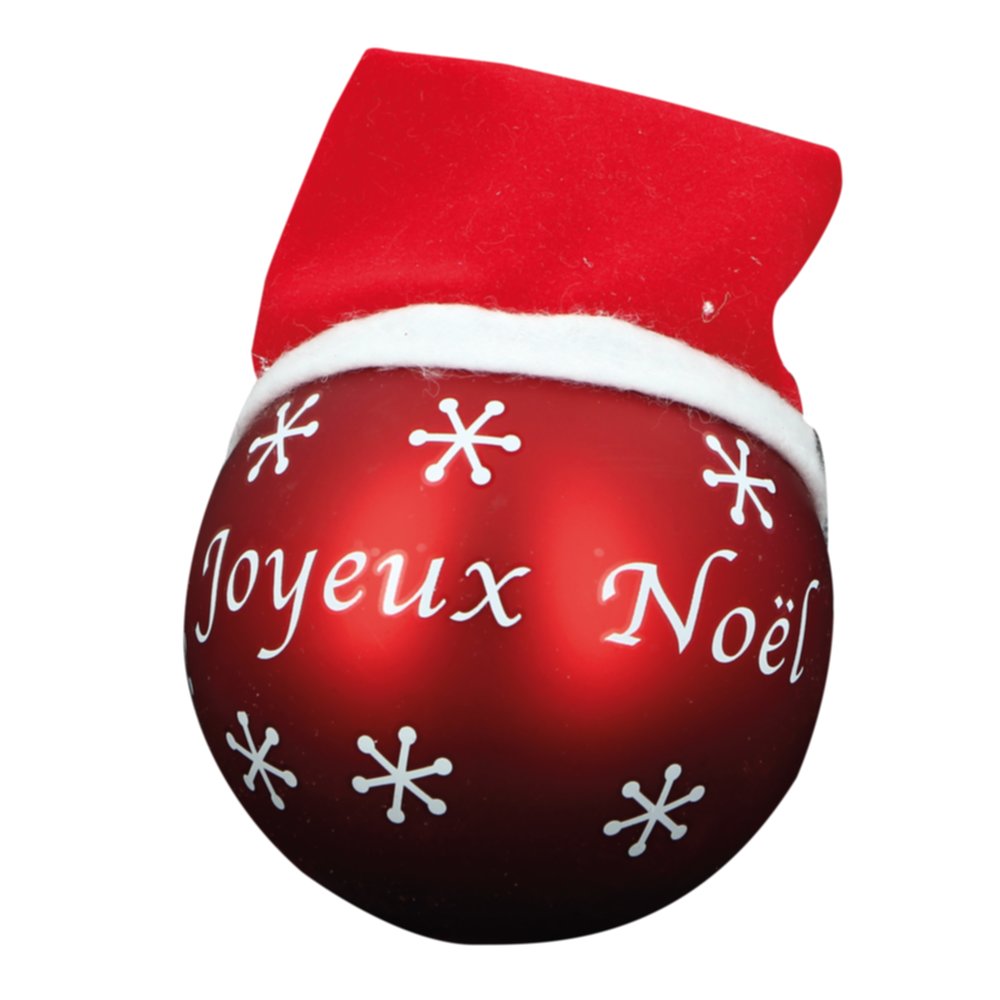 Boule verre bonnet/joyeux noël d8