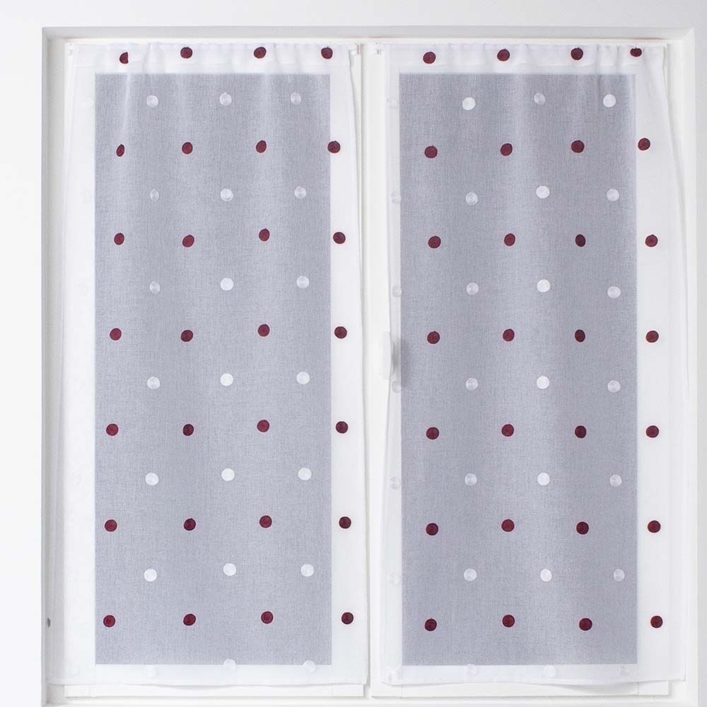 Voilage pois brodé 2x60x160cm bordeaux blanc