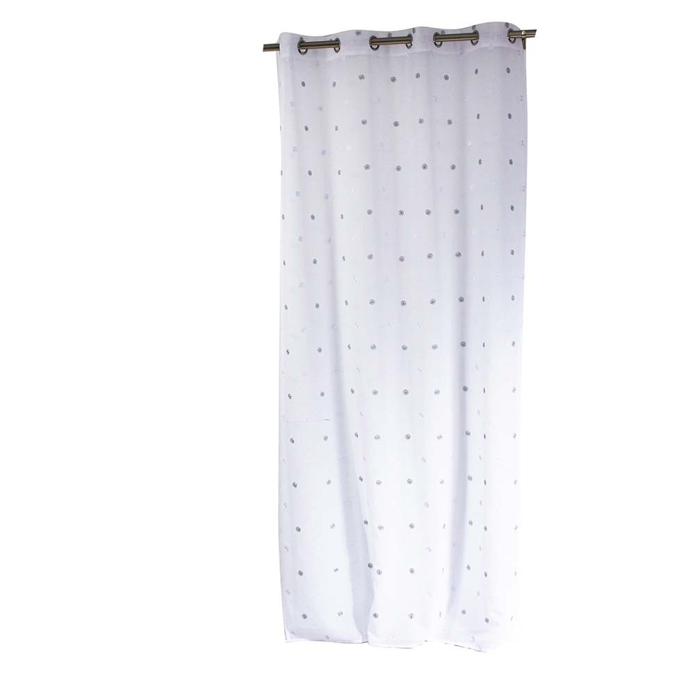 Voilage pois brodé 8 œillets 140x240cm blanc argent