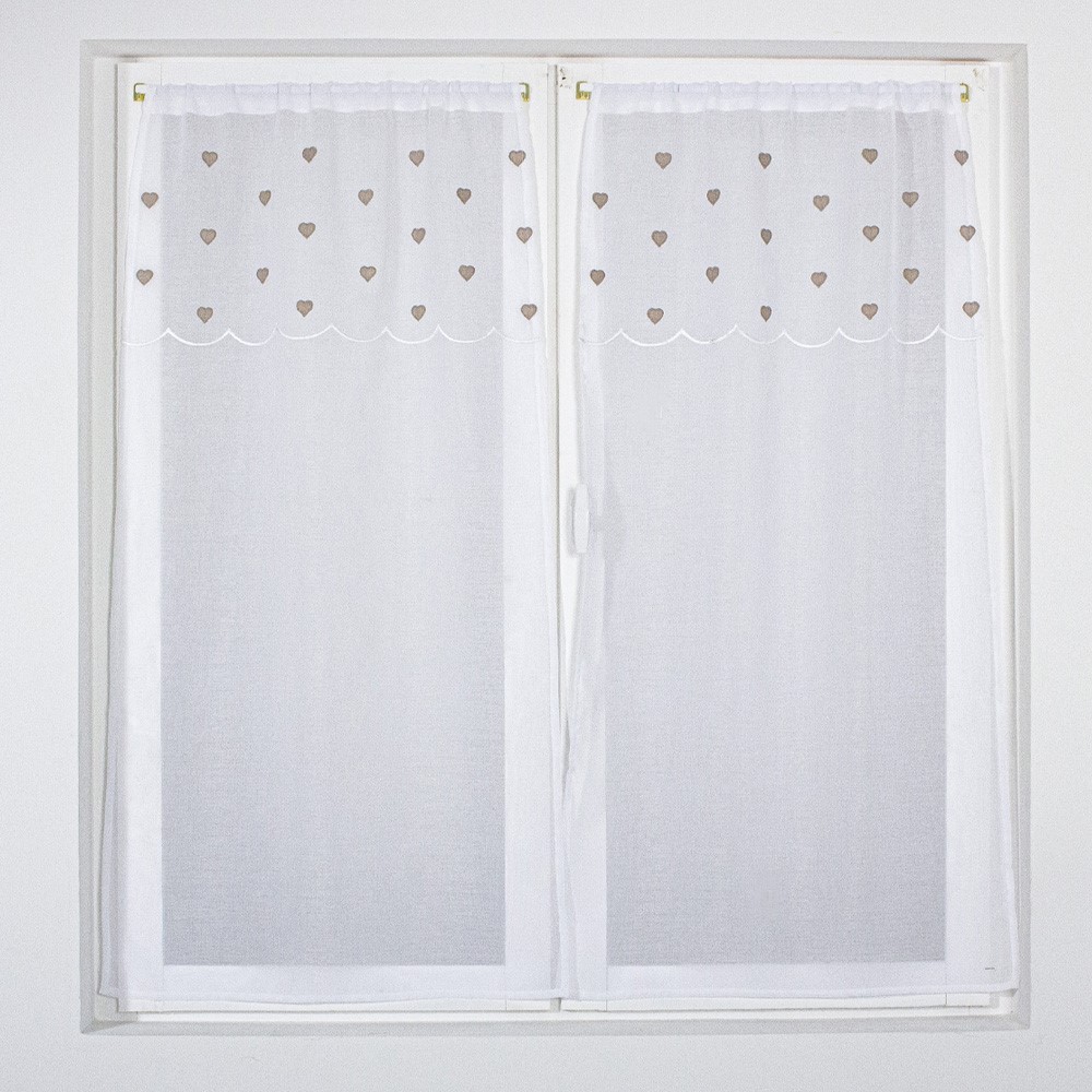 Voilage petits coeurs brodé 2x60x90cm blanc