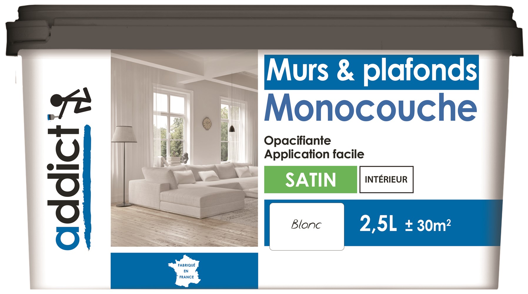 Peinture acrylique monocouche 2.5 l blanc satin