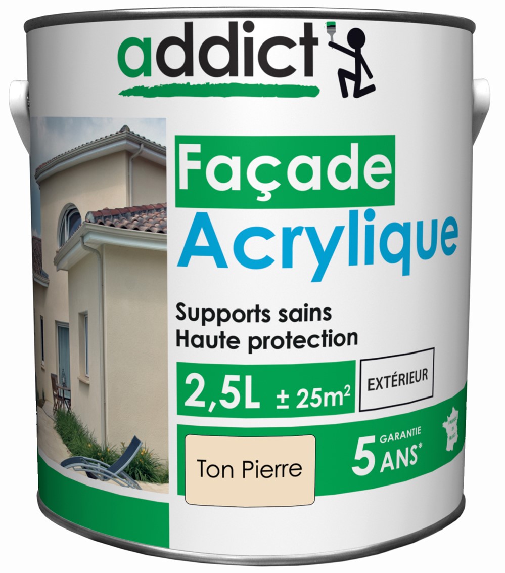 Peinture acrylique façade 2.5 l ton pierre